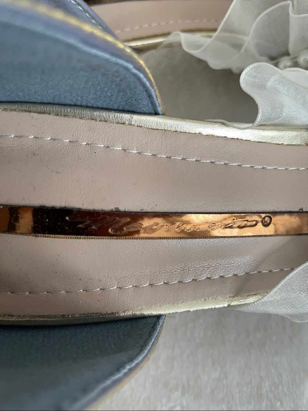 Elegant Blue Satin Pearl &
Ruffle Kitten Heel
D'Orsay Pumps Women's
Size 8.5 - Picture 14 of 17